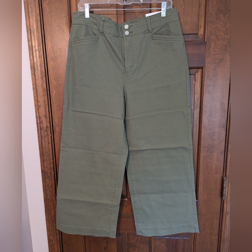 Ann Taylor Factory Olive Green Cropped Wide-Leg Pants